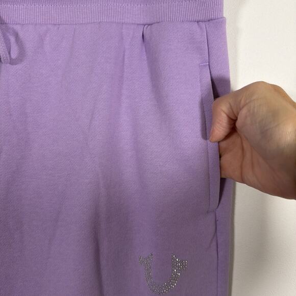 True Religion Crystal Horseshoe Flare Wide Leg Lavender Sweatpants XL NWT - Picture 6 of 10